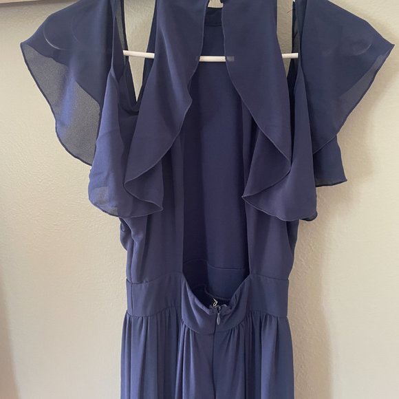 TFNC Size 6 Navy High Neck Maxi Dress with Frills - Picture 2 of 6